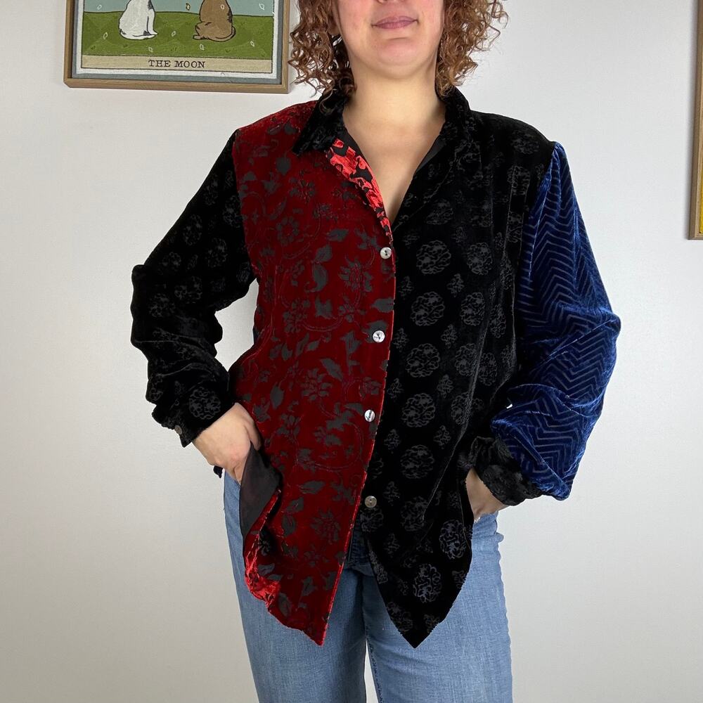 VINTAGE 90S BURNOUT VELVET BUTTON UP SHIRT SIZE LARGE